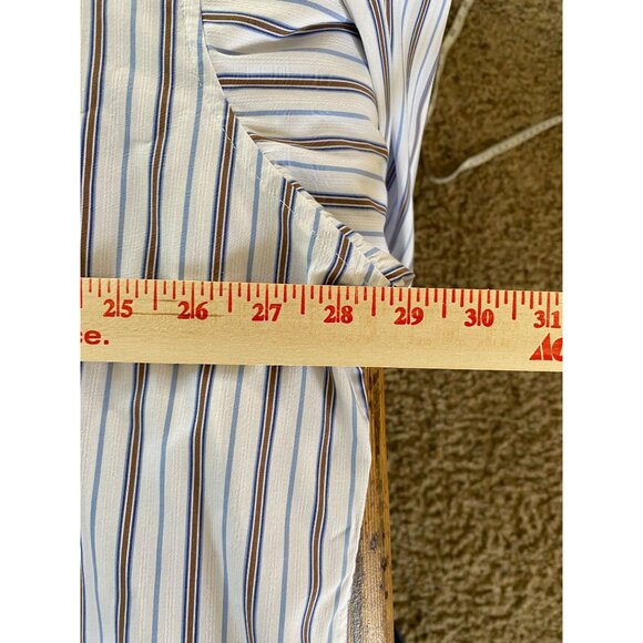 Egara Mens Slim Fit White Shirt 3X Striped Long Sleeve Button-Up Cotton Brown - Picture 6 of 7